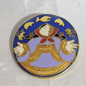 Faux Vintage Blue Enameled Gold Babushka Brooch